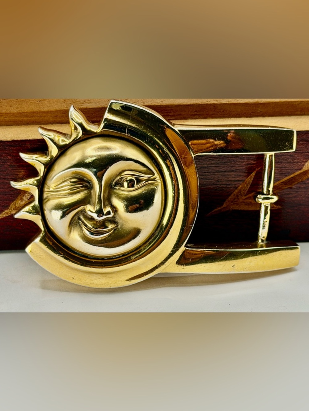 Vintage Gold Sun and Crescent Belt Buckle - Women Accessories